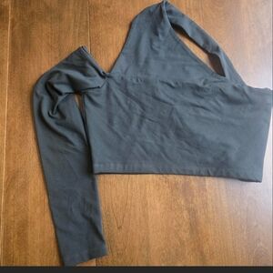 Susana Monaco Black One-Shoulder Long Sleeve Crop Top